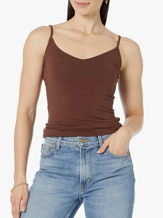 Amazon Essentials 4 Pack V-cut Tank Tops Spaghetti Strap Brown Black White Camis - Picture 10 of 15